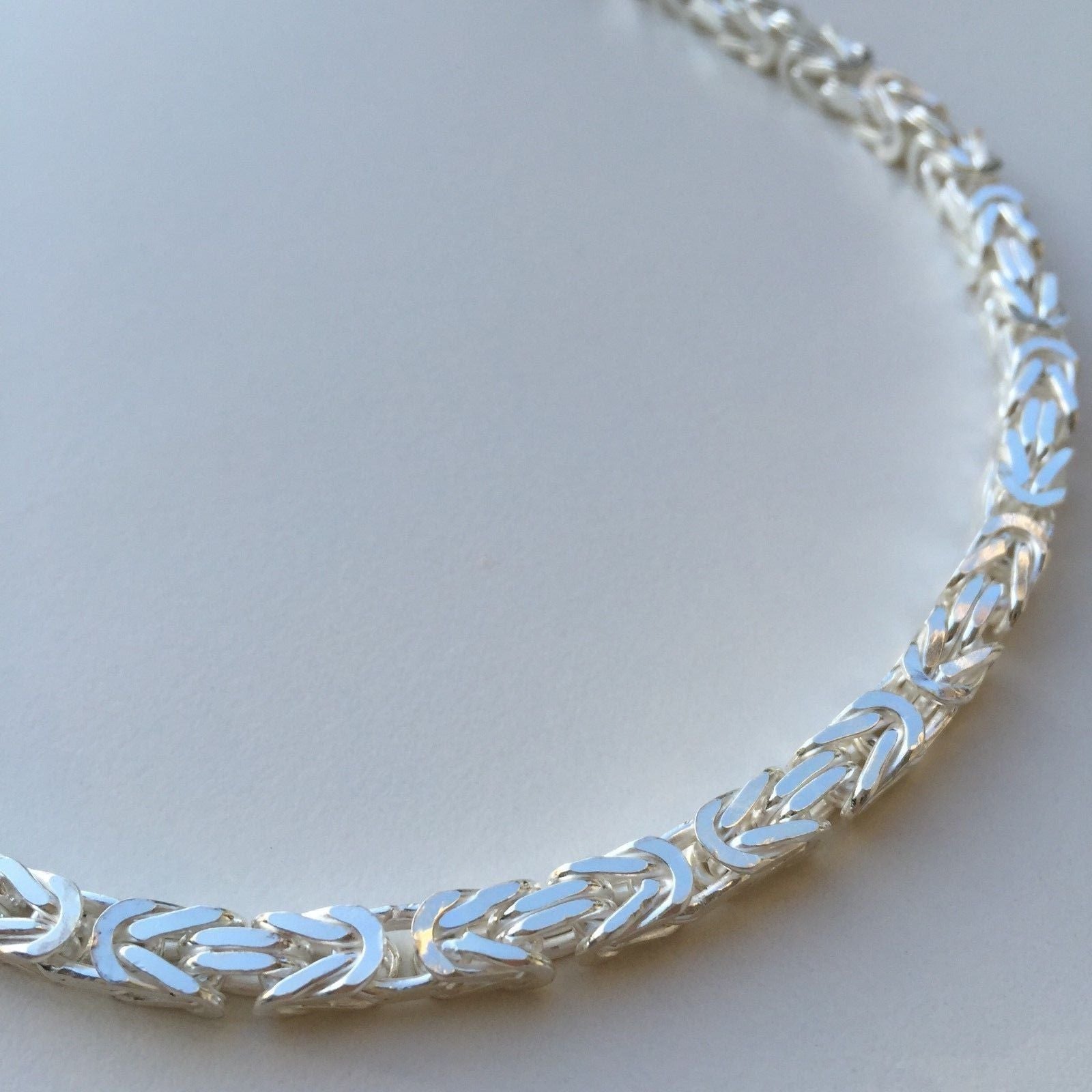 Solid 925 Sterling Silver 6mm Square Byzantine Chain Necklace