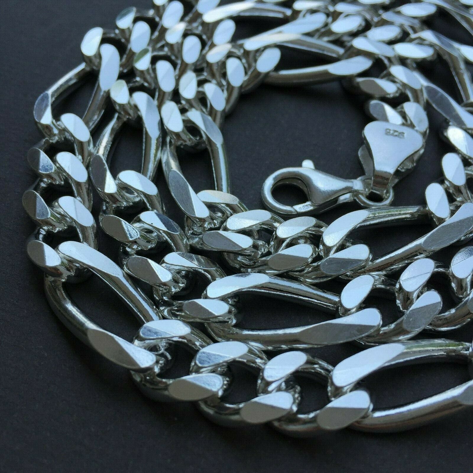 Mens Figaro Link Chain Necklace 11mm 133 Grams 28 Inch 925 Sterling Silver 