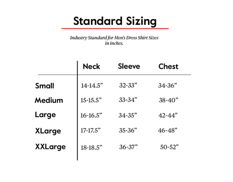 Standard Men's Dress Shirt Sizes