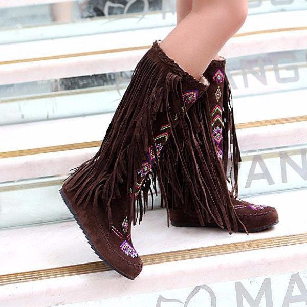 indian style boots with fringe