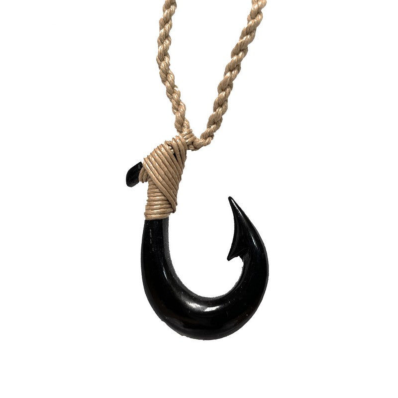 Hawaiian Hand Carved Dragon Black Bone Fish Hook Necklace w/Khaki Cord. :  : Clothing, Shoes & Accessories