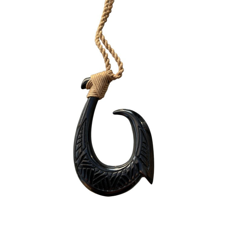 Handmade Hawaiian Black Buffalo Bone Fishhook Pendant Necklace – Aolani  Hawaii