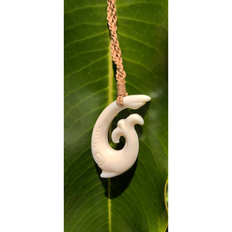 Fish Hook Necklace - Hand Carved Water-Buffalo Bone - Bali