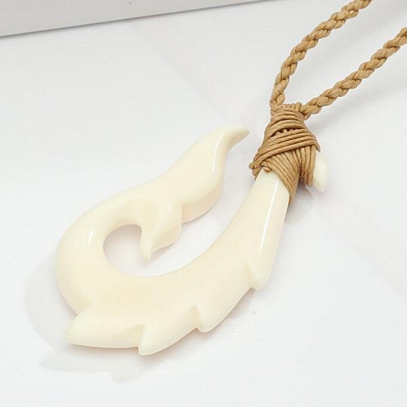 35103 Buffalo Bone Fish Hook Necklace