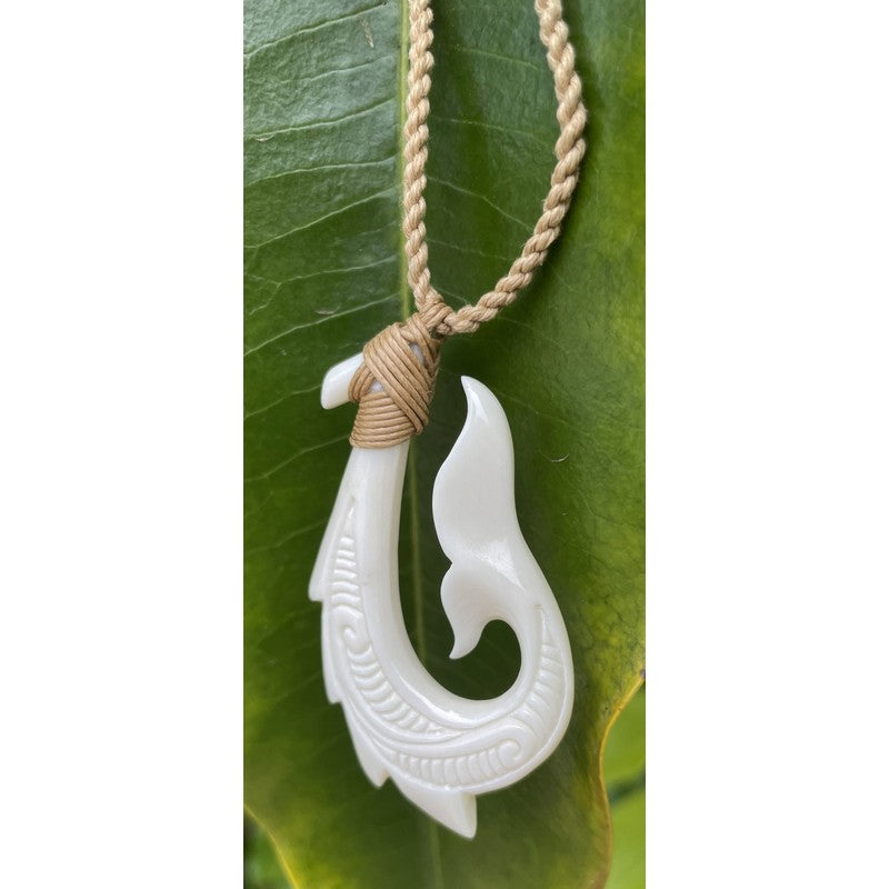 Koa and Buffalo Bone Hawaiian Fish Hook with Engravings