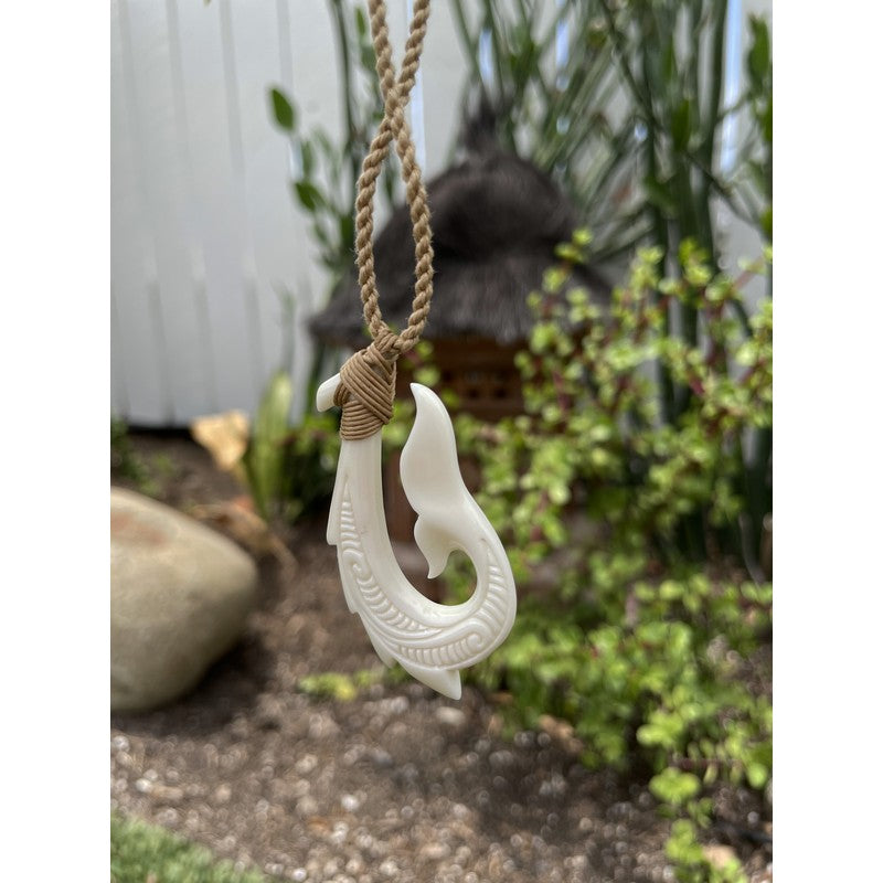 Koa and Buffalo Bone Hawaiian Fish Hook with Engravings