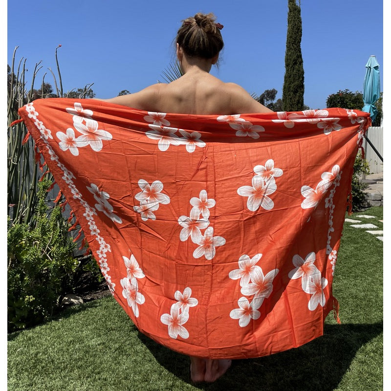 Black Hawaiian Sarong - Orange Hibiscus Flowers - Holley Day