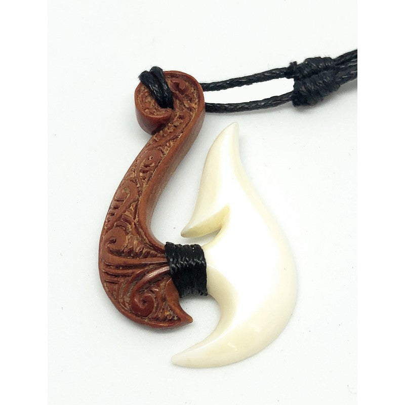 81stgeneration Hand Carved Bone and Wood Hei Matau Pendant Necklace - Fish  Hook Bone Necklace - Maori Style Handmade Necklaces for Women - Surfer  Necklace Men - Wooden Pendants