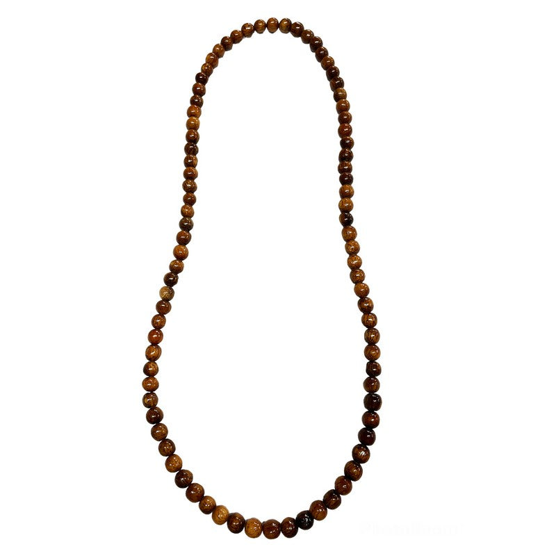 Ethnic Wooden Beaded Necklace with Brass Mask Pendant