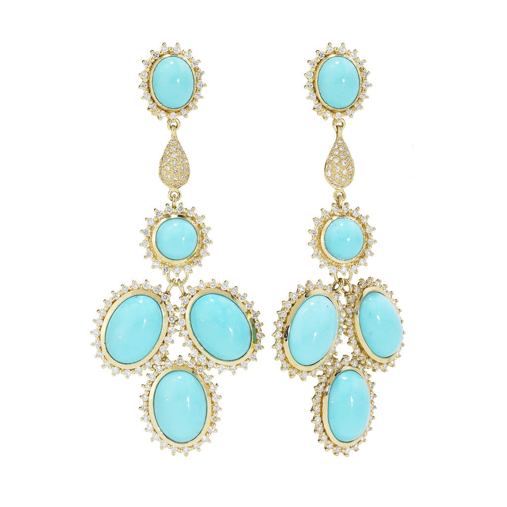 *SPECIAL ORDER* The Jan Chandelier Earrings in Turquoise & 3.5 Carats ...