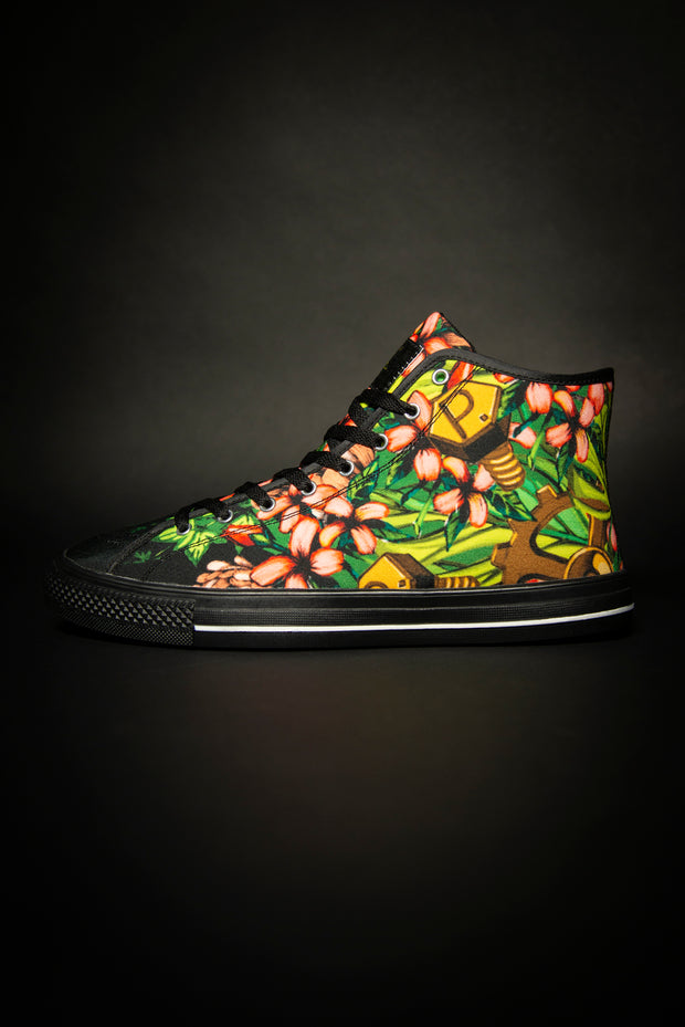 Mech Florale Burst Mens Canvas High Top Sneaker Pixel Pancho shoes Mech Florale Burst Mens Canvas High Top Sneaker Mech Florale Burst Mens Canvas High Top Sneaker - Devious Elements Apparel