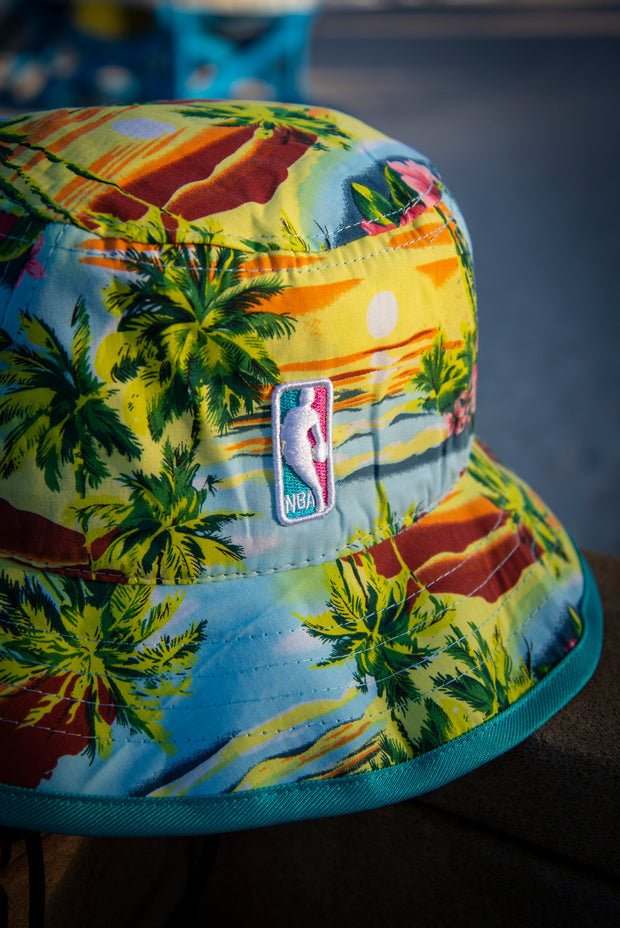 Miami Heat Logo Vice Tropic Pattern New Era Bucket Hat