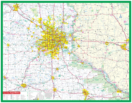 Map Of Twin Cities Area Twin Cities SuperMetro Laminated Wall Map   Greater MInneapolis 
