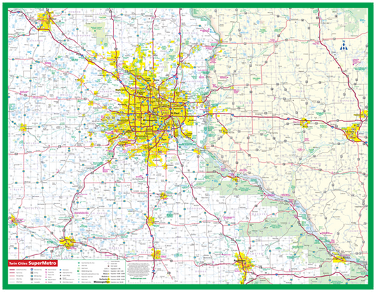 Map Of Twin Cities Mn Twin Cities Supermetro Laminated Wall Map - Greater Minneapolis/Saint –  Hedberg Maps