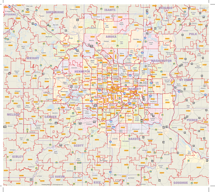 Minneapolis St Paul Zip Code Map World Map   TwinCitiesBasicZip 