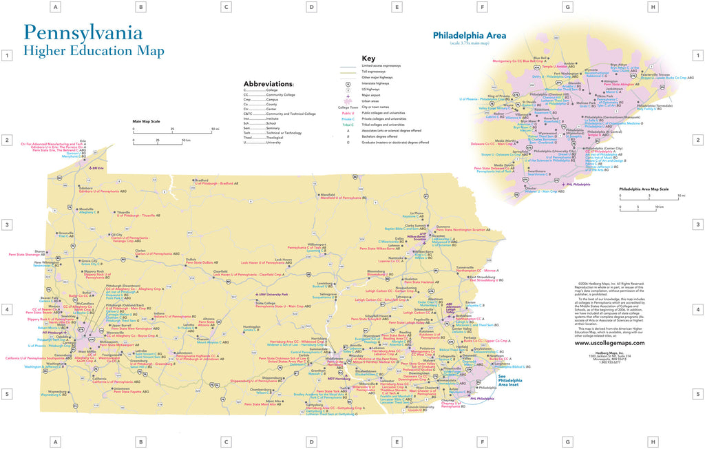 map of pennsylvania colleges Reference Tagged Colleges Hedberg Maps map of pennsylvania colleges