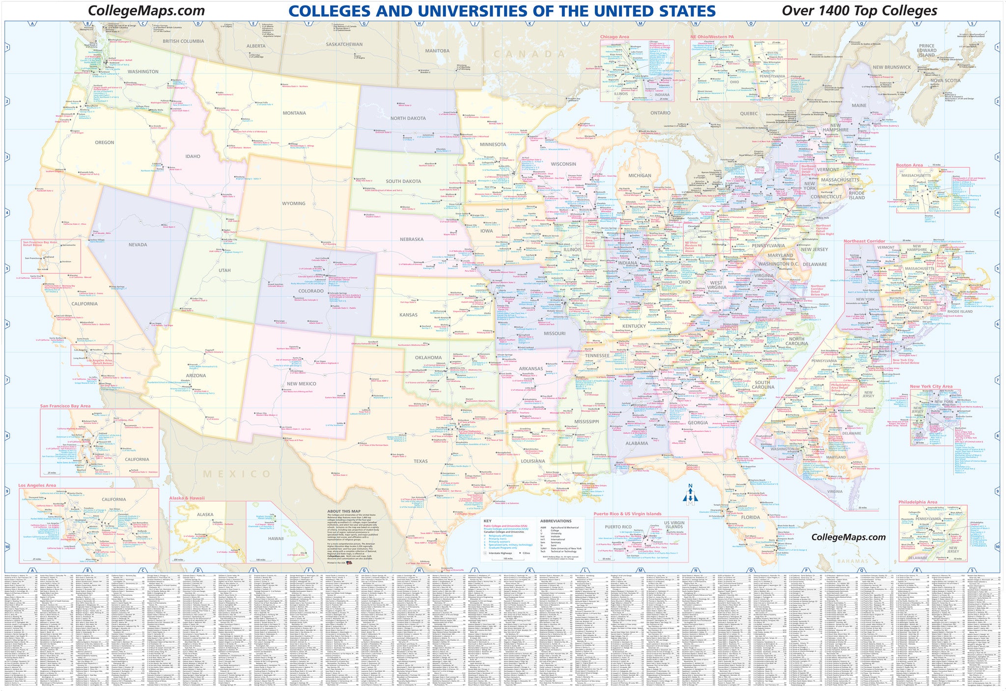 wall map of us colleges and universities U S College University Reference Map 7th Edition Folded Paper wall map of us colleges and universities