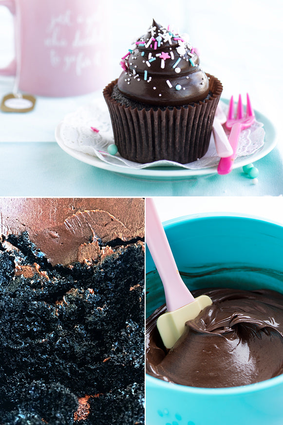 Dark & Dreamy Chocolate Fudge Cupcakes via Sweetapolita