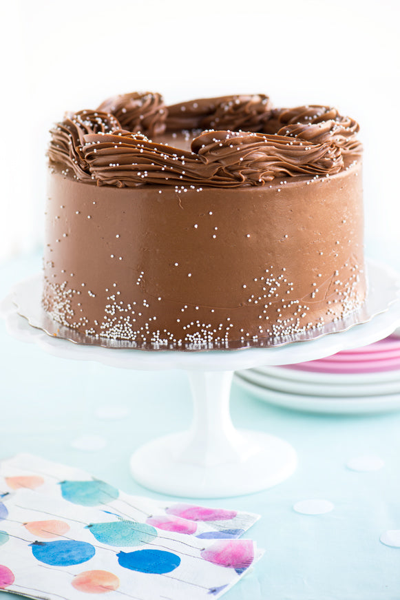 Buttermilk Birthday Cake with Malted Chocolate Frosting by Sweetapolita