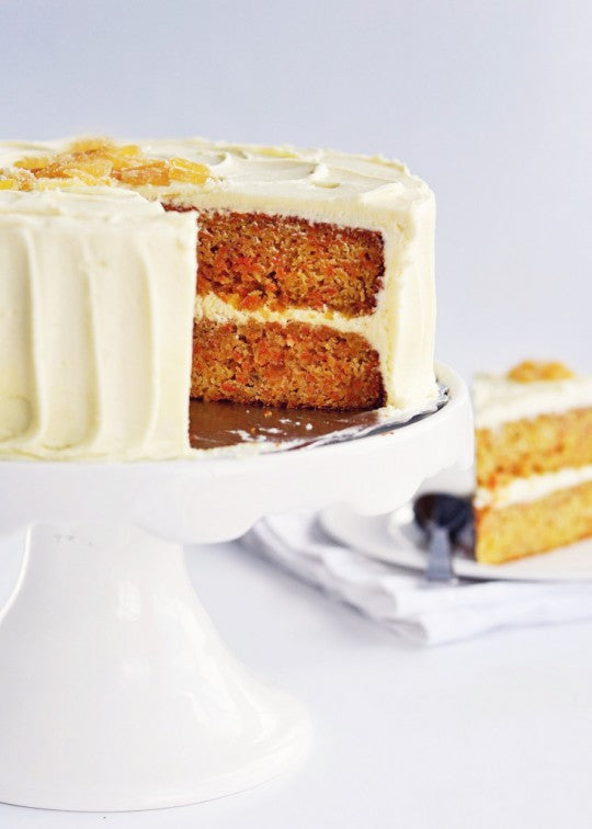 Zingy Orange Ginger Carrot Cake with White Chocolate Icing