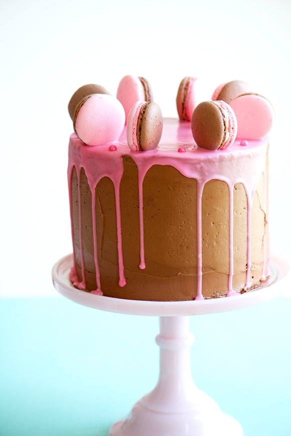 Cake With Pink Macaron with Happy Birthday cake topper - Sucre Patisserie &  Cafe