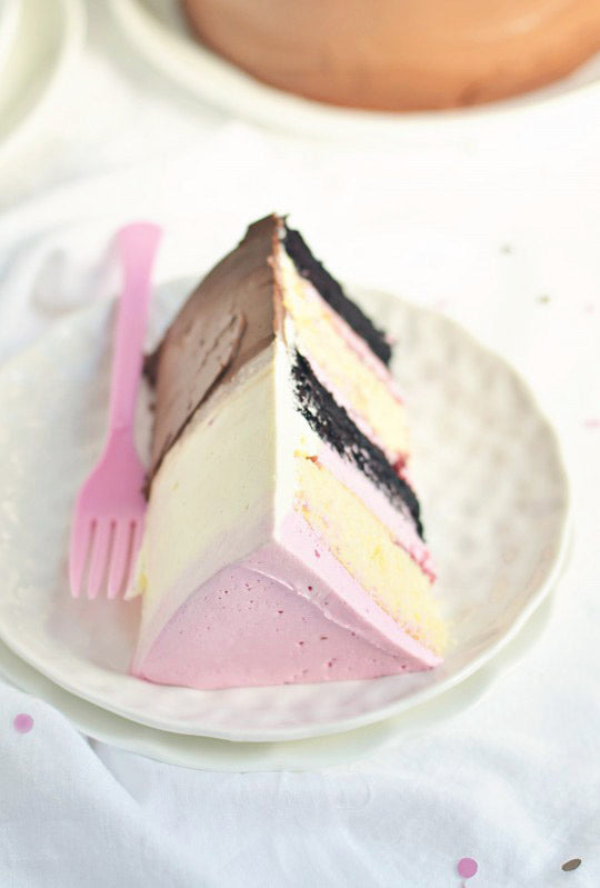 Raspberry Neapolitan Cake via Sweetapolita