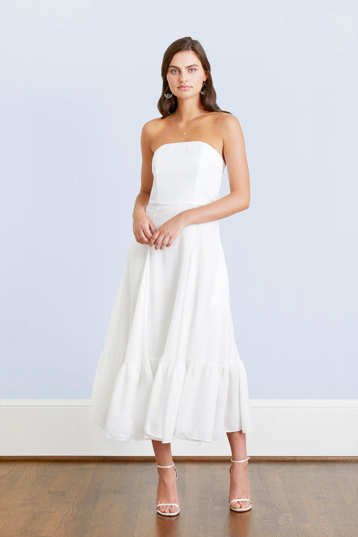 strapless midi dress flowy