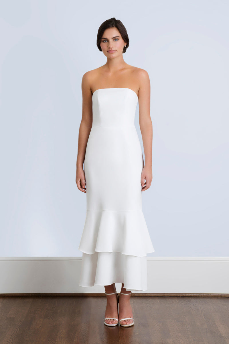 Josette White Tea Length Mermaid Midi Courthouse & Civil Wedding Dress