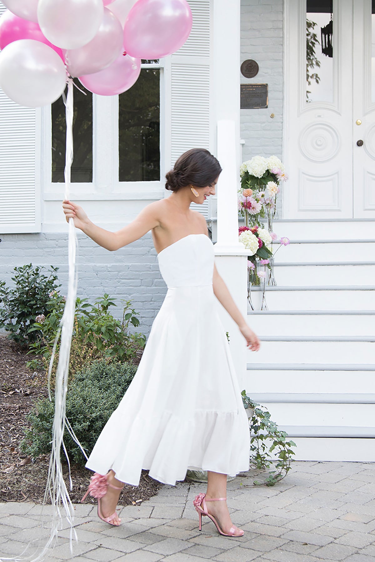 strapless tea length wedding dress