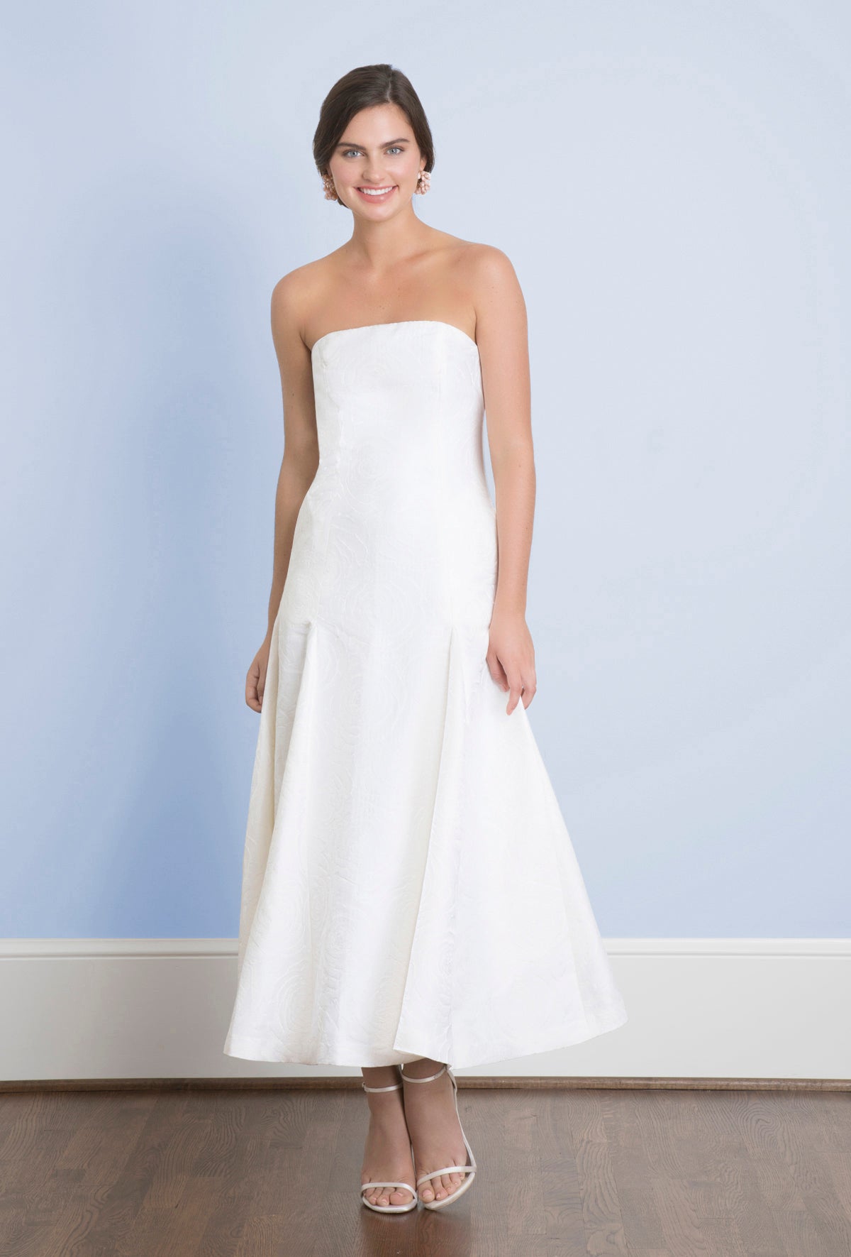 strapless tea length wedding dress