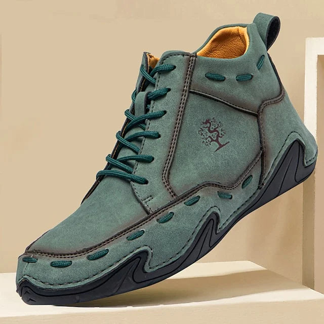 Men’s Mid-Top Sneakers – Leather – Lace-Up – Supportive Fit Green