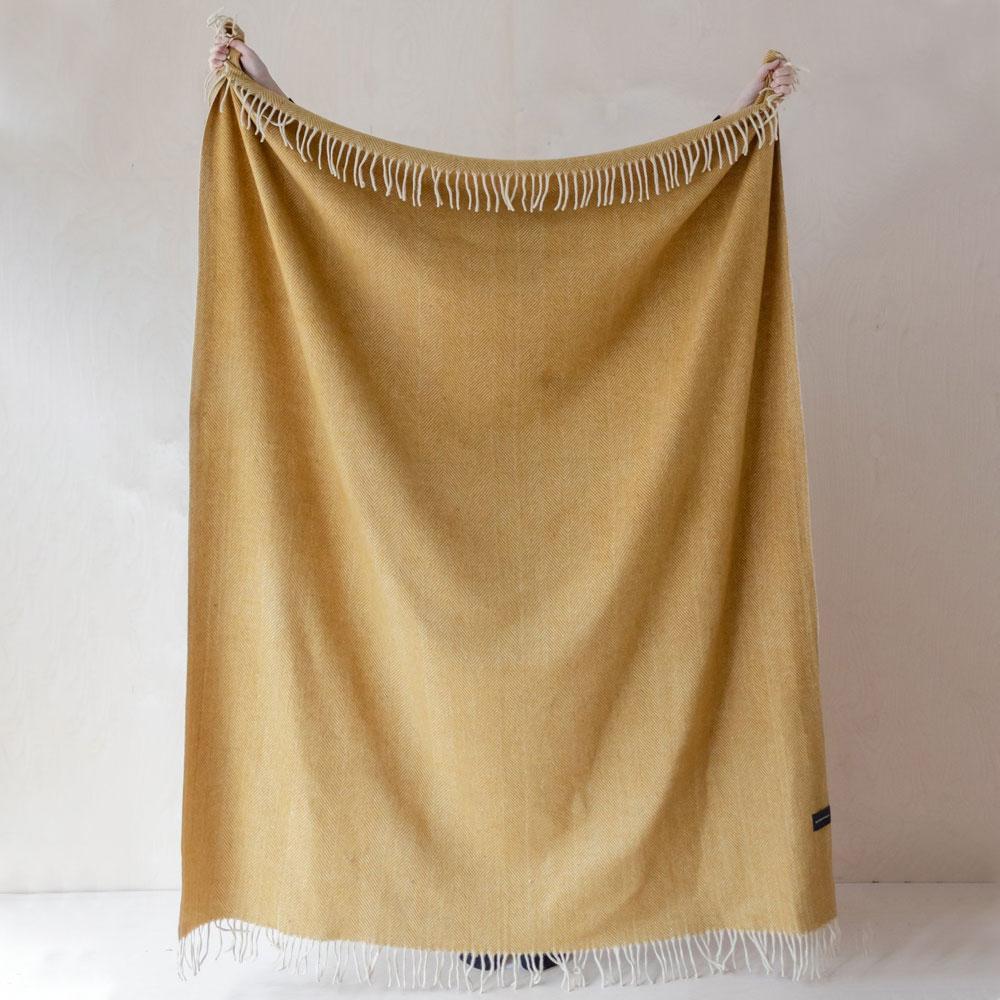 Recycled Wool Blanket - Mustard Herringbone