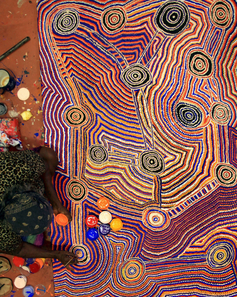 Aboriginal Artist Jeani Lewis Painting her Mina Mina Dreaming 2