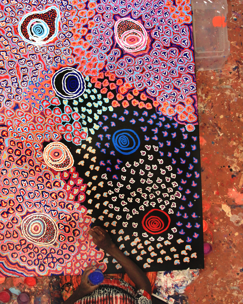 Aboriginal Artist Margaret Gallagher Painting her Emu Dreaming 3