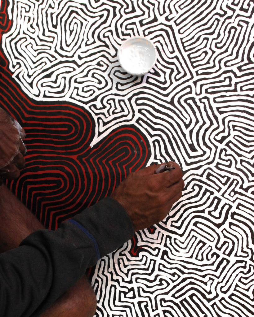 Aboriginal Artist Walter Brown Painting his Tingari Cycle Dreaming