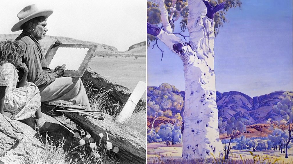 Albert Namatjira Painting and an example of his painting style