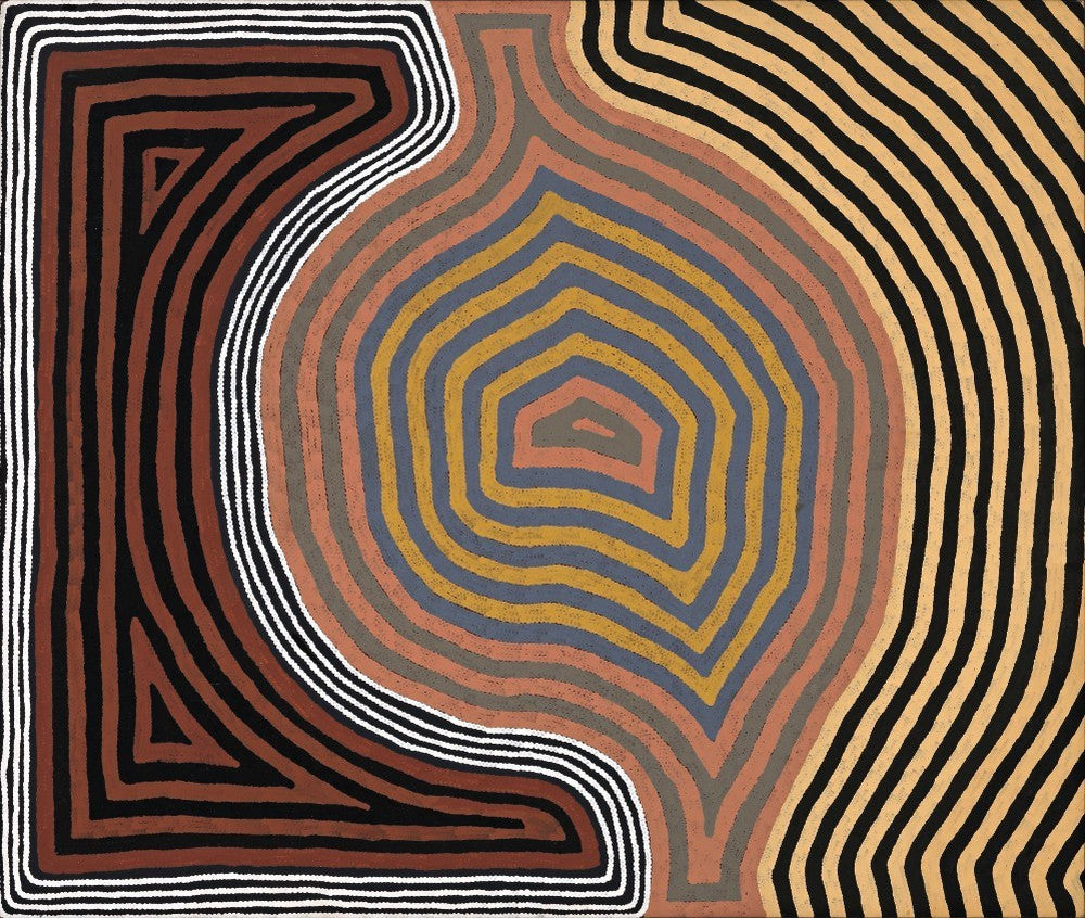 Tingari Ceremonies at the Site of Pintjun by Aboriginal Artist Ronnie Tjampijinpa