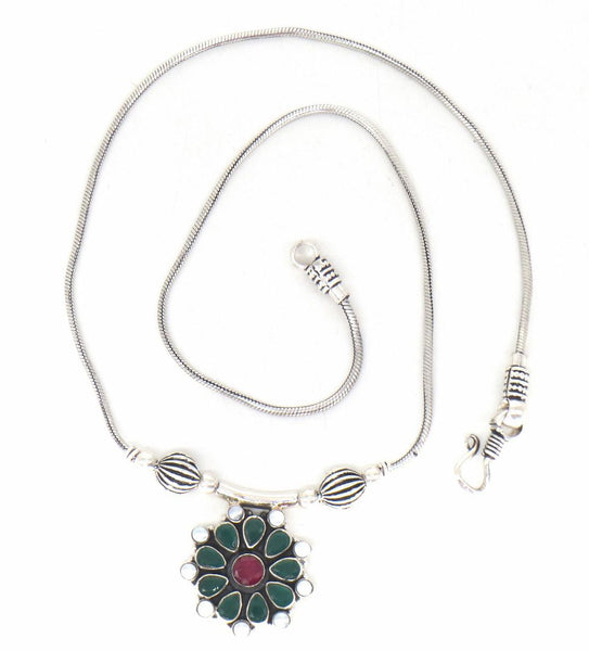 Jewelshingar Jewellery Fine 925 Silver Jewellery Silver Plated Multi Colour Necklace For Women ( 60392SSN )