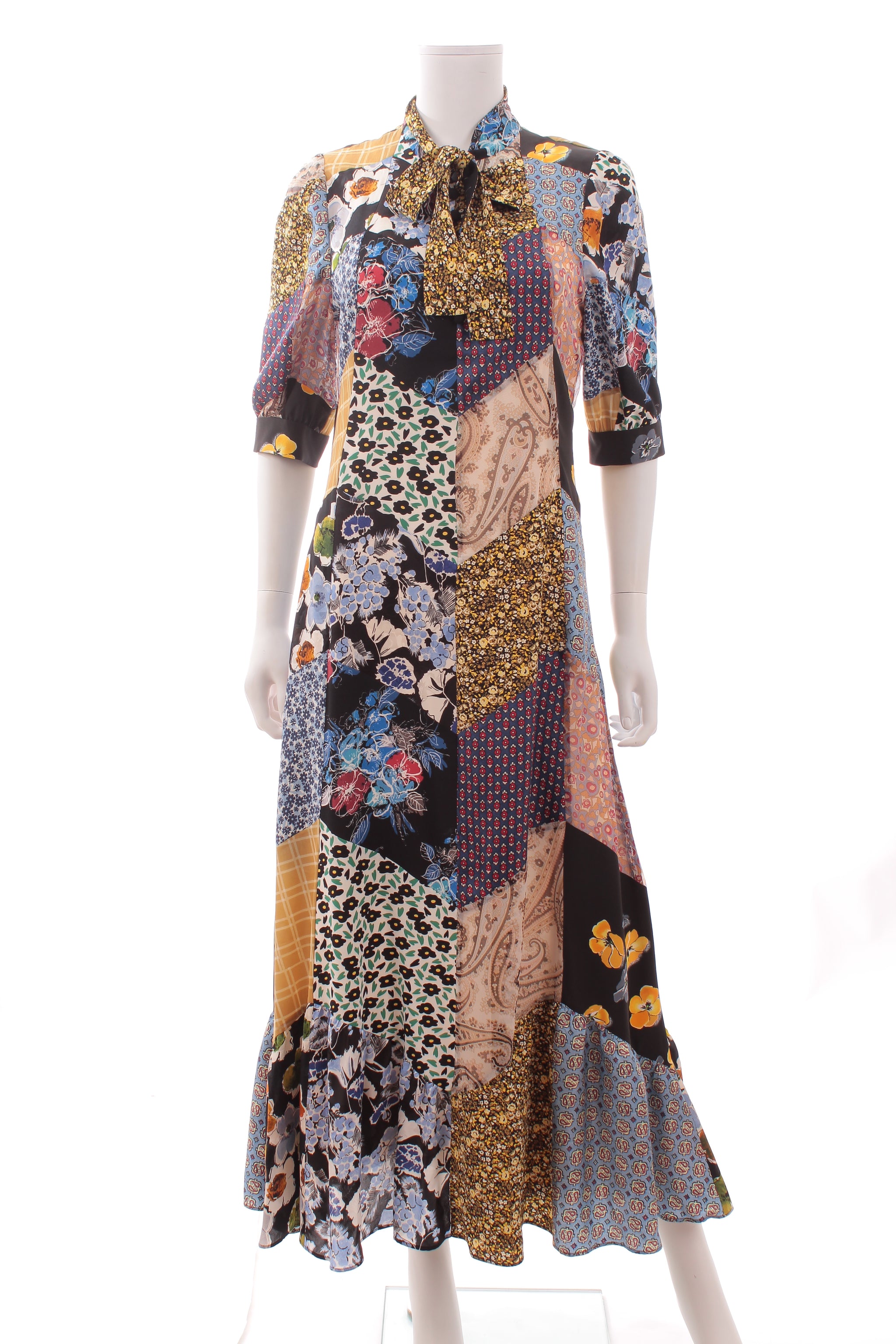 Prada Pussy-Bow Patchwork Printed Silk-Blend Crepe Midi Dress - Curren -  Closet Upgrade
