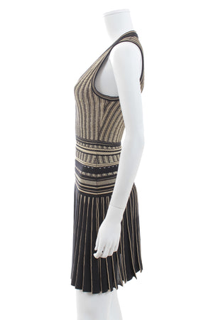 Roberto Cavalli Sleeveless Pleated Metallic Jacquard-Knit Dress