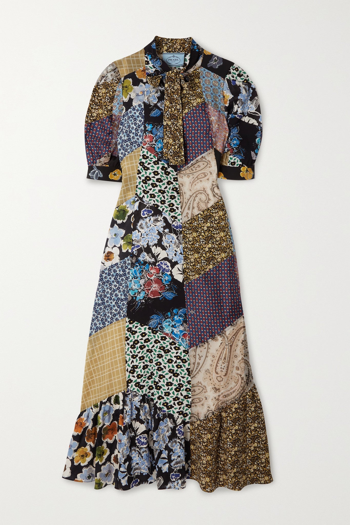 Prada Pussy-Bow Patchwork Printed Silk-Blend Crepe Midi Dress - Curren -  Closet Upgrade