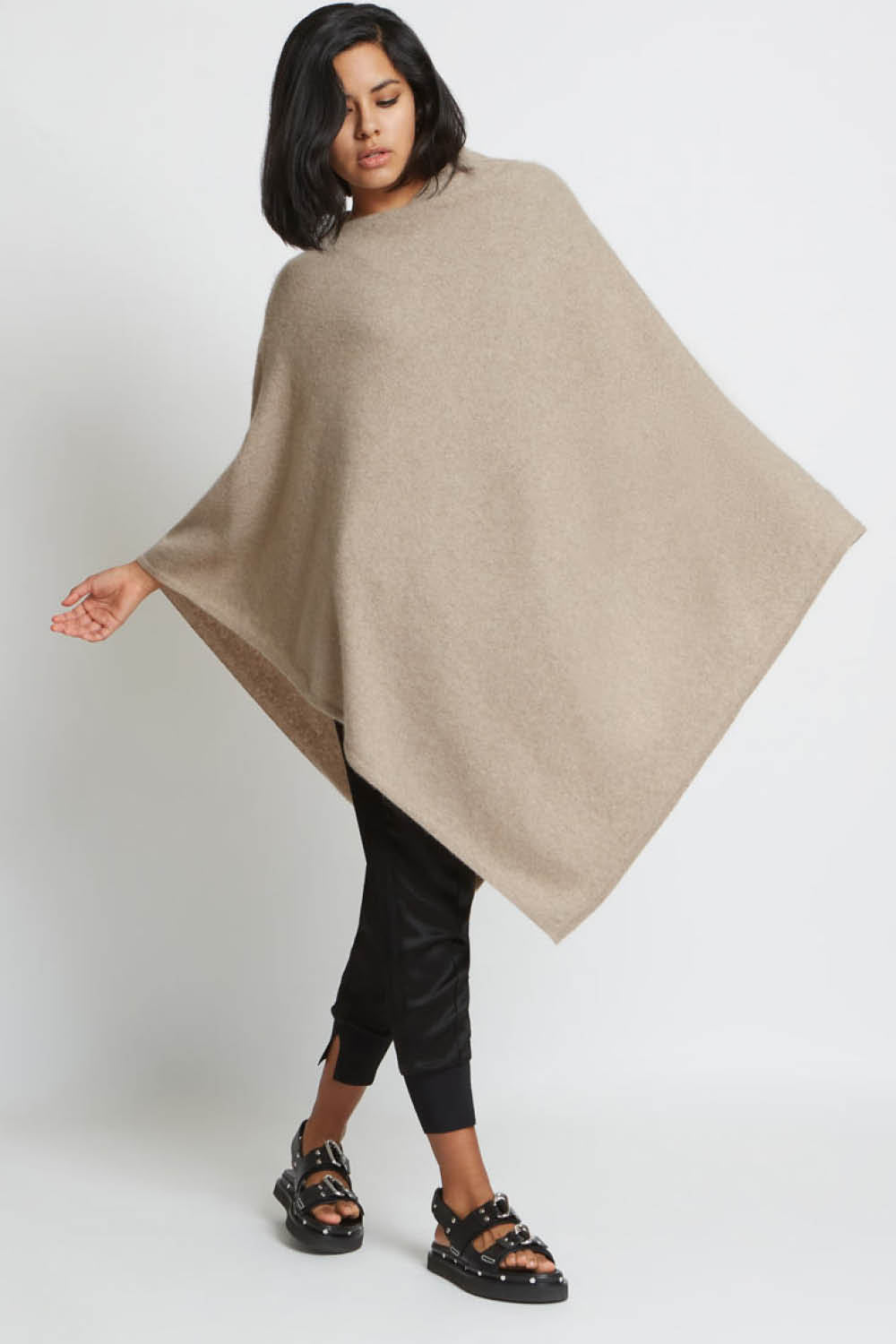 Jenica Cashmere Poncho in Fawn