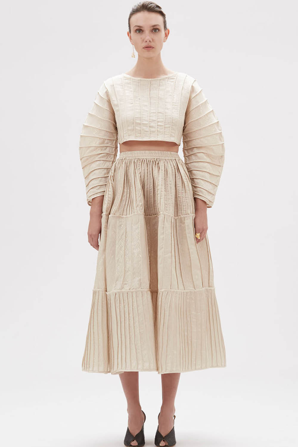 Afaf Handpiped Skirt in Cream