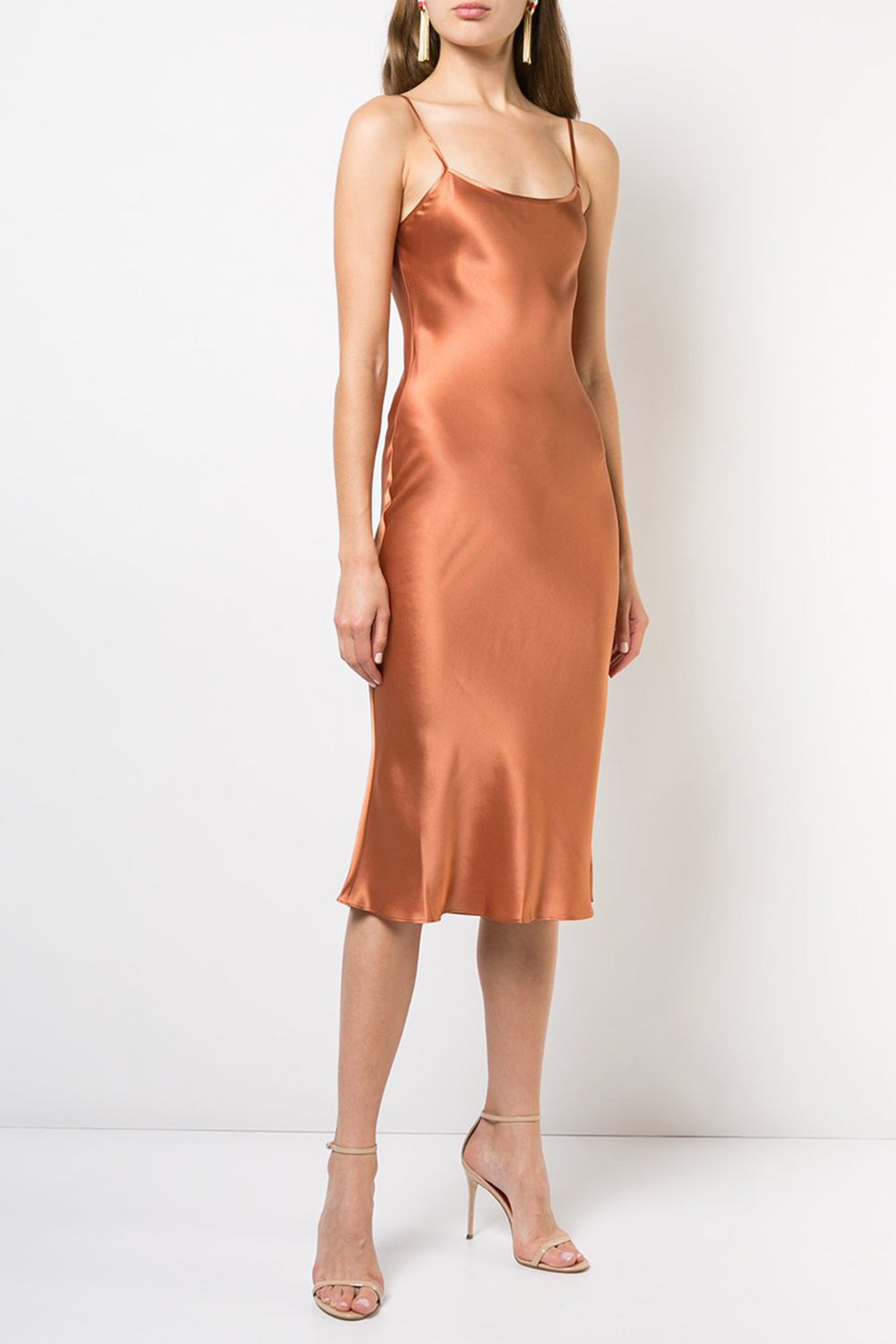 Midi Silk Slip Dress in Terracotta 