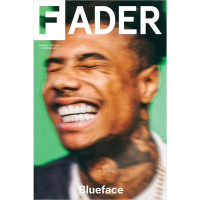 《the FADER》第116期封面，蓝脸微笑，闭着眼的海报