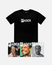 黑色t恤与FADER标志和FADER杂志第116期