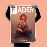 手举起卡迪B跪的海报- FADER第110期的封面