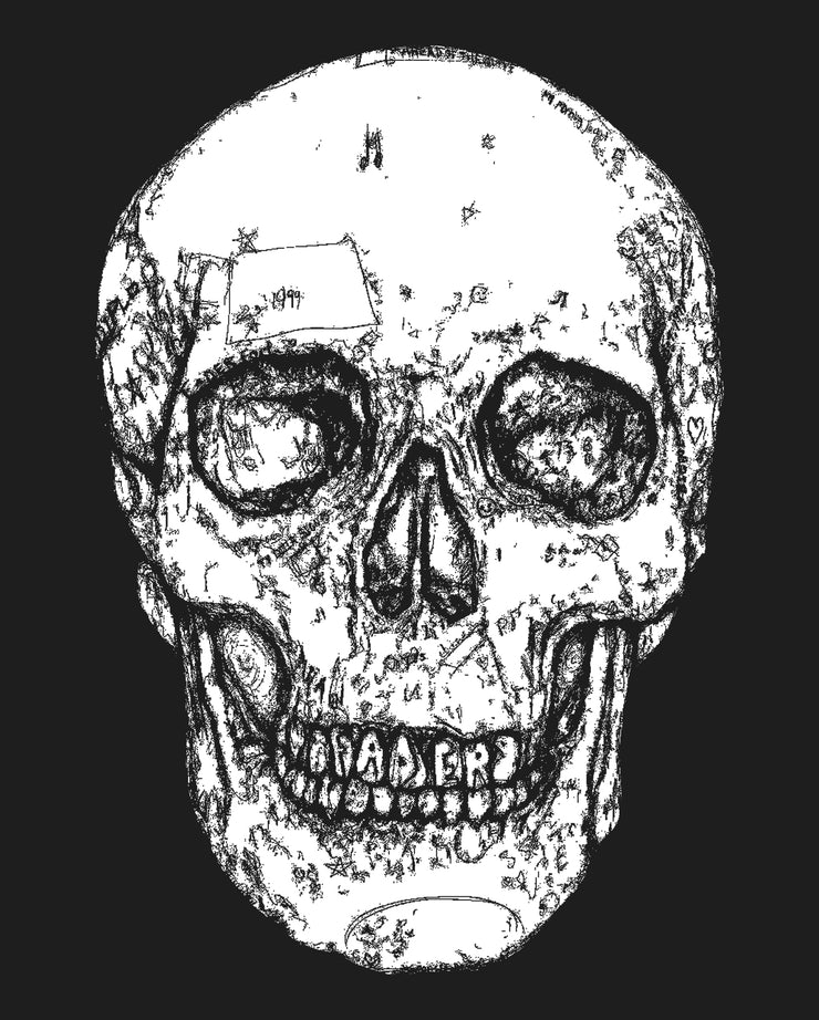 特写的黑色墨水绘制的头骨