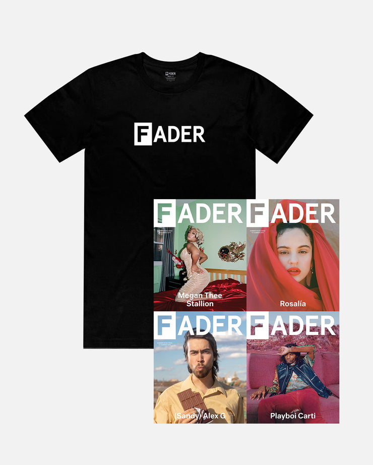 黑色t恤与FADER标志和FADER杂志第117期