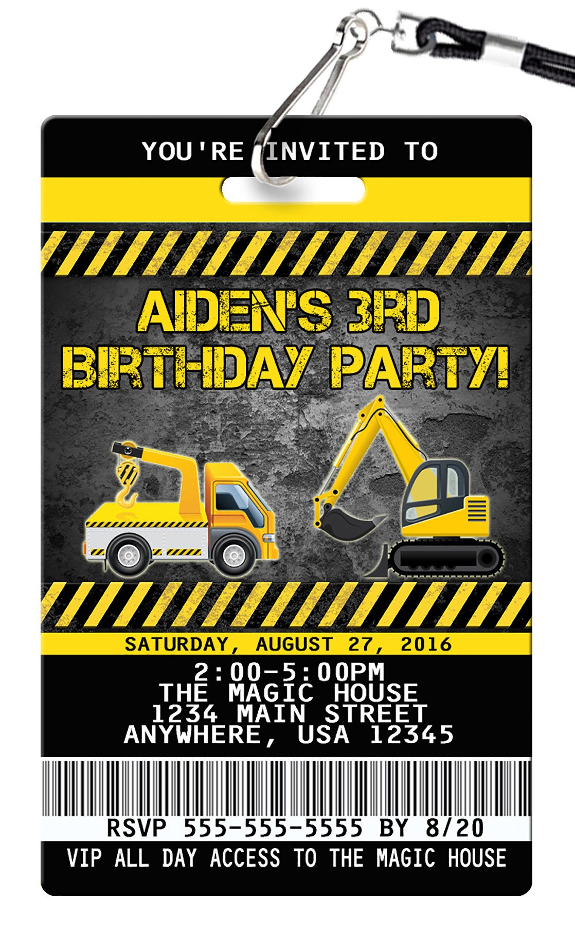 Construction Birthday Invitation - PVC Invites - VIP Birthday Invitations